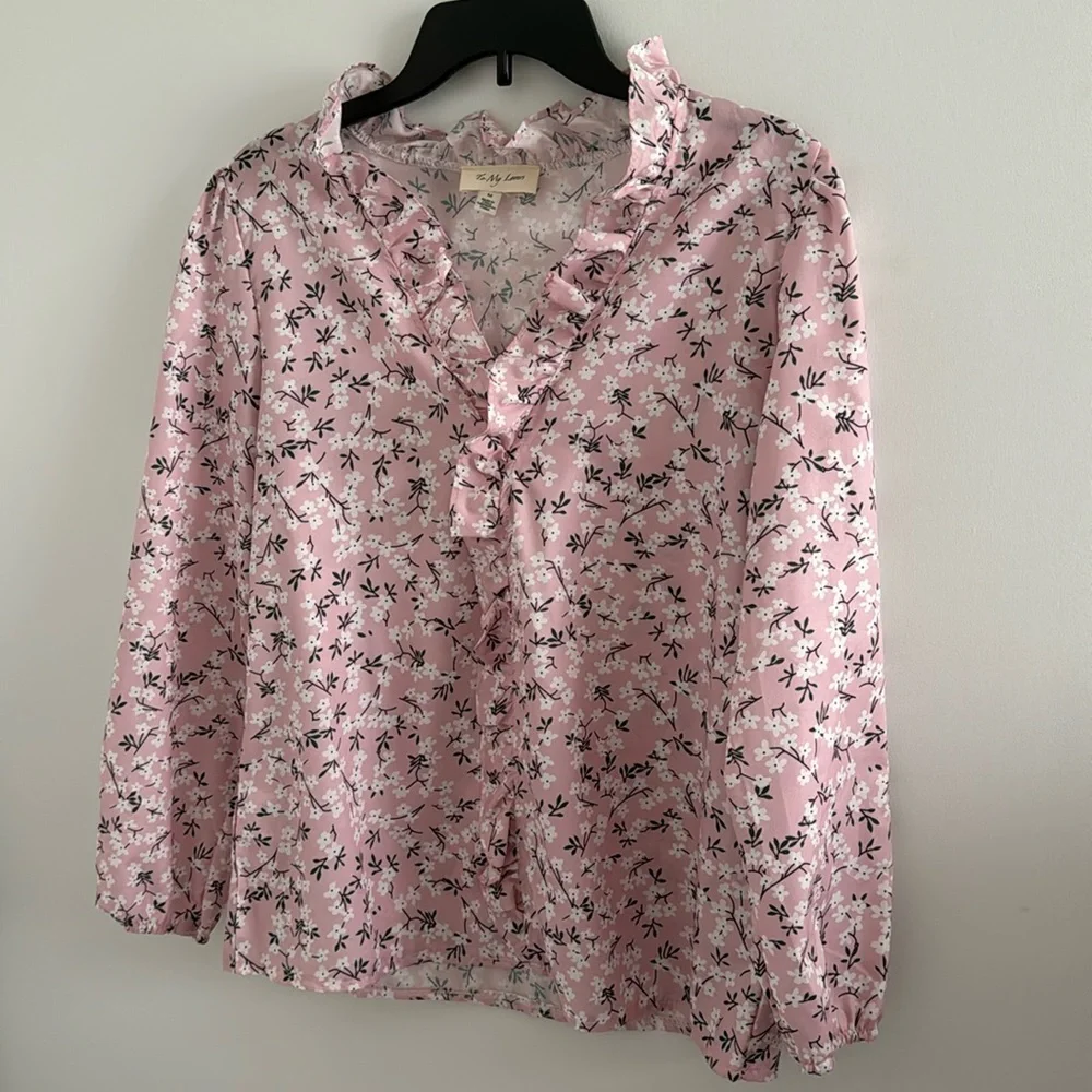 To My Lovers Women’s Top Ruffle Collar Blouse Floral Print Puff Sleeve - Picture 7 of 16